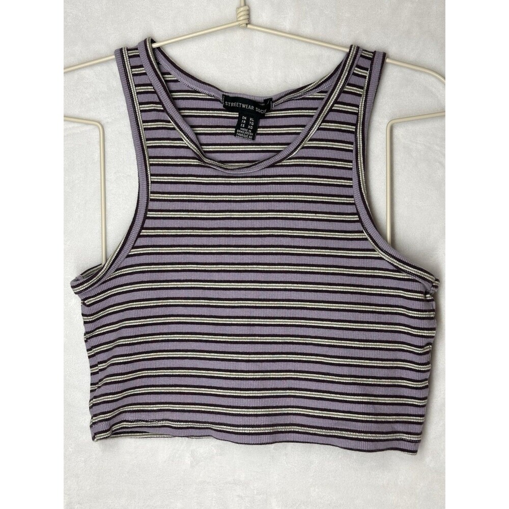Streetwear Society Striped Crop Tank Purple Green Ribbed Y2K XL